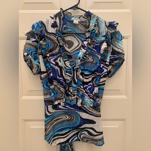 Cache blue sheer short sleeve blouse, Medium - Picture 2 of 6